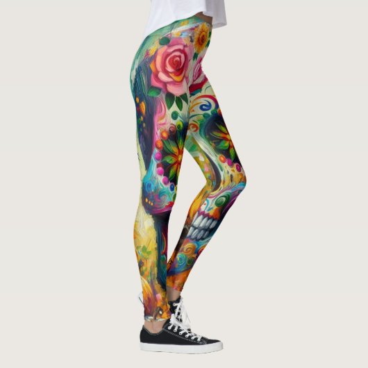 Suikerschedel Dia De Los Muertos Dag van de dood Leggings (Rechts)