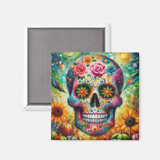 Suikerschedel Dia De Los Muertos Dag van de dood Magneet (Voorkant / Achterkant)