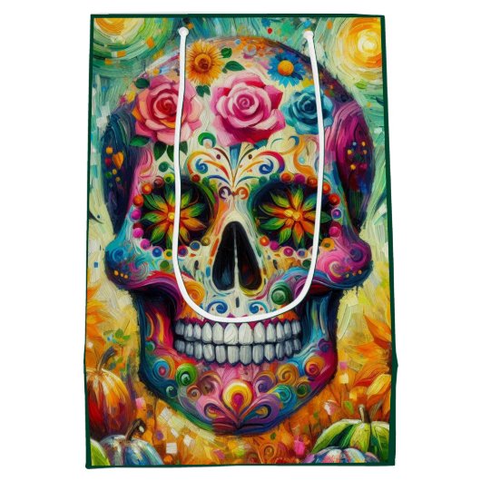 Suikerschedel Dia De Los Muertos Dag van de dood Medium Cadeauzakje (Achterkant)