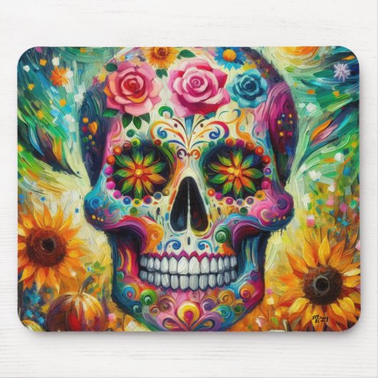 Suikerschedel Dia De Los Muertos Dag van de dood Muismat (Voorkant)