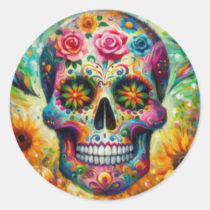 Suikerschedel Dia De Los Muertos Dag van de dood Ronde Sticker