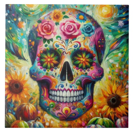 Suikerschedel Dia De Los Muertos Dag van de dood Tegeltje (Voorkant)