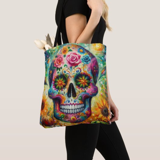 Suikerschedel Dia De Los Muertos Dag van de dood Tote Bag (Dichtbij)