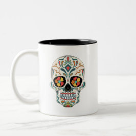 Suikerschedel Dia De Los Muertos Dag van de dood Tweekleurige Koffiemok