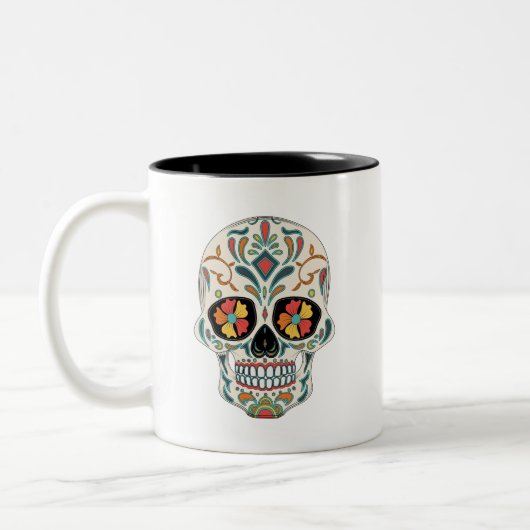 Suikerschedel Dia De Los Muertos Dag van de dood Tweekleurige Koffiemok (Links)