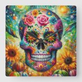 Suikerschedel Dia De Los Muertos Dag van de dood Vierkante Klok (Voorkant)