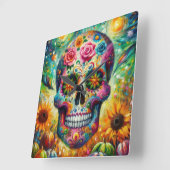 Suikerschedel Dia De Los Muertos Dag van de dood Vierkante Klok (Hoek)