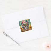 Suikerschedel Dia De Los Muertos Dag van de dood Vierkante Sticker (Envelop)