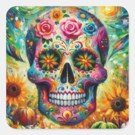 Suikerschedel Dia De Los Muertos Dag van de dood Vierkante Sticker