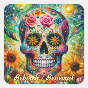 Suikerschedel Dia De Los Muertos Dag van de dood Vierkante Sticker