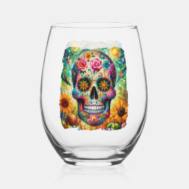 Suikerschedel Dia De Los Muertos Dag van de dood Wijnglas Zonder Voet