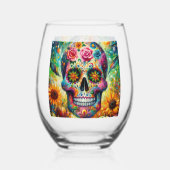 Suikerschedel Dia De Los Muertos Dag van de dood Wijnglas Zonder Voet (Achterkant)