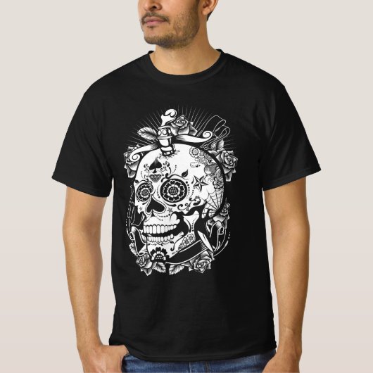 Suikerschedel – Día de los Muertos Halloween T-shirt (Voorkant)