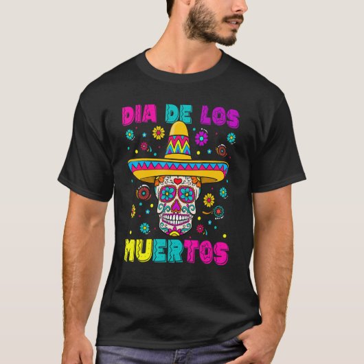 Suikerschedel Dia de Los Muertos Mexicaanse dag va T-shirt (Voorkant)