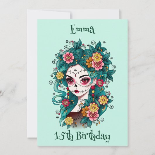 Suikerschedel Dia de Muertos Quinceañera Verjaarda Kaart (Voorkant)