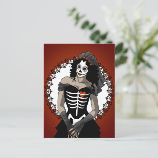 Suikerschedel - dode bride briefkaart (Staand voorkant)