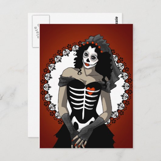 Suikerschedel - dode bride briefkaart (Voorkant / Achterkant)