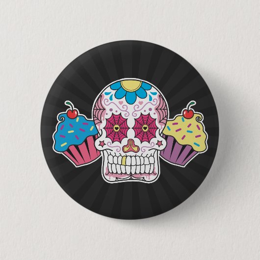 Suikerschedel en cupcakes ronde button 5,7 cm (Voorkant)