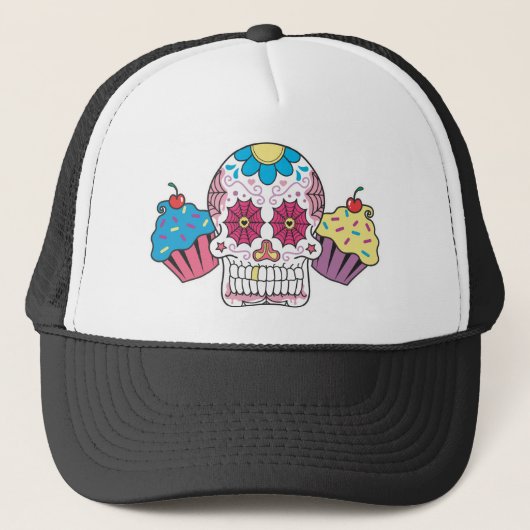 Suikerschedel en cupcakes trucker pet (Voorkant)
