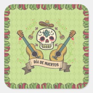 Suikerschedel en gitaren Dia de Muertos Sticker