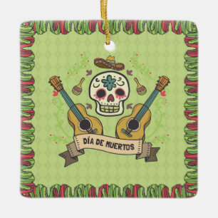 Suikerschedel en gitaren Dia de Muertos   Versieri Keramisch Ornament