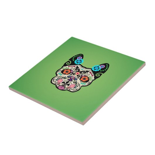 Suikerschedel Frenchie - groen Tegeltje (Zijkant)