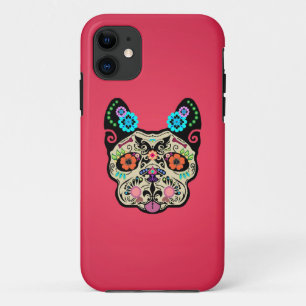 Suikerschedel Frenchie - Roze iPhone 11 Hoesje
