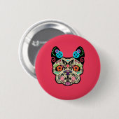 Suikerschedel Frenchie - Roze Ronde Button 5,7 Cm (Voorkant /achterkant)