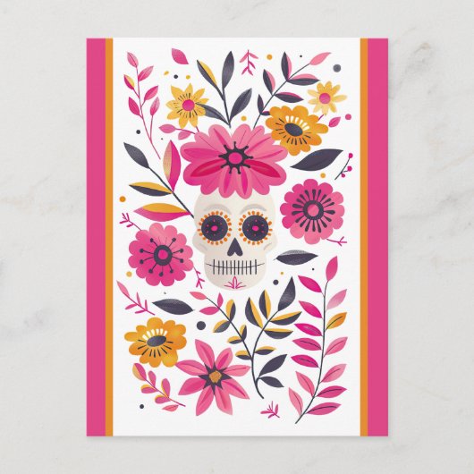 Suikerschedel Fuchsia Mexicaanse bloemen Cinco de  Briefkaart (Voorkant)