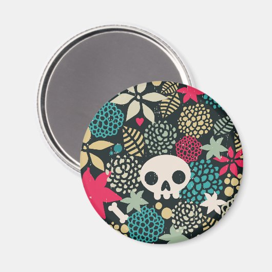 Suikerschedel, grappig monster, floreel patroon, t magneet (Voorkant / Achterkant)