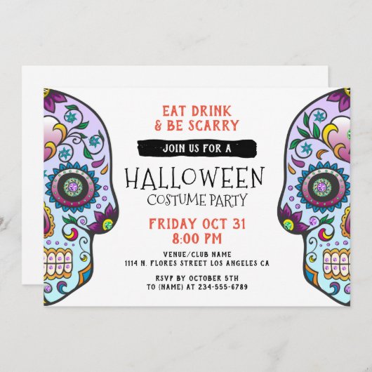 Suikerschedel Halloween Aangepaste partij uitnodig Kaart (Voorkant / Achterkant)