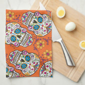 Suikerschedel Halloween Sinaasappel Theedoek (Quarter Fold)