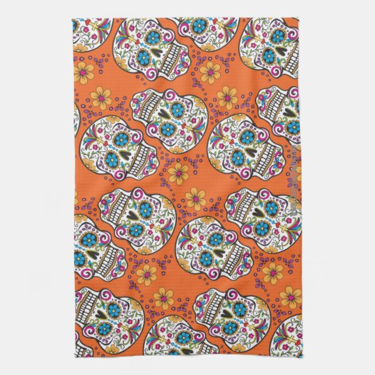 Suikerschedel Halloween Sinaasappel Theedoek (Verticaal)