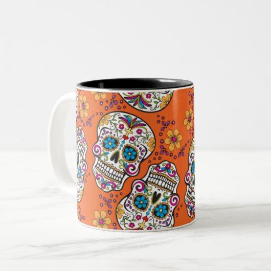 Suikerschedel Halloween Sinaasappel Tweekleurige Koffiemok (Voorkant links)