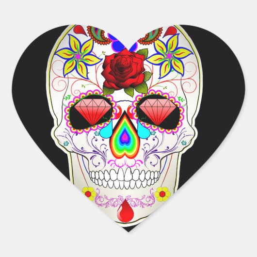 suikerschedel hart sticker (Voorkant)