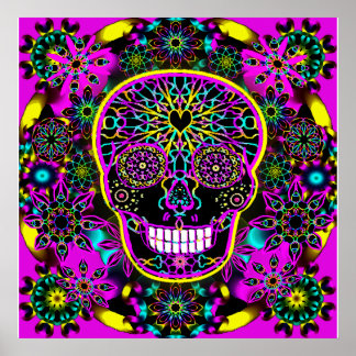 Suikerschedel in neonroze poster