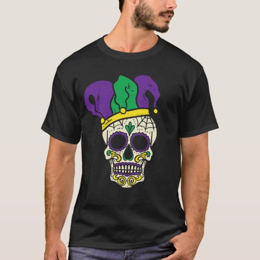 Suikerschedel Jester Pet Funny Mardi Gras Carnival T-shirt (Voorkant)