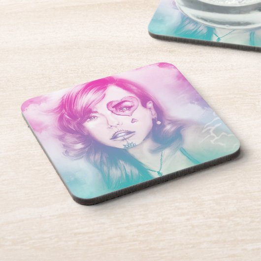 Suikerschedel Makeup Girl, 6 Onderzetters plastic  (Linkerzijde)