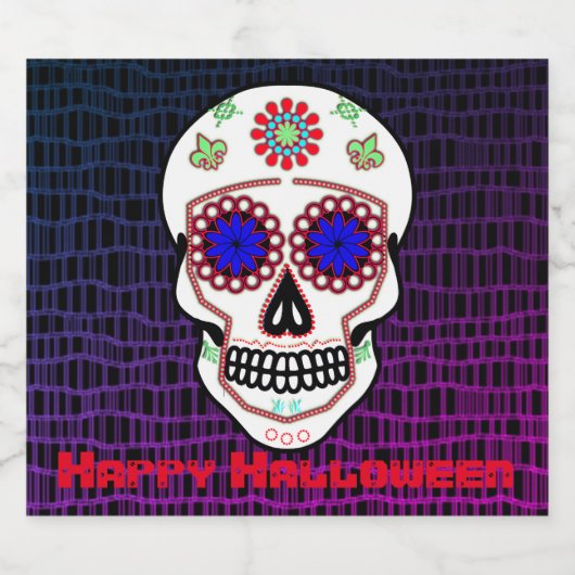 Suikerschedel met blauwe ogen en groene strook bier etiket (Enkel label)