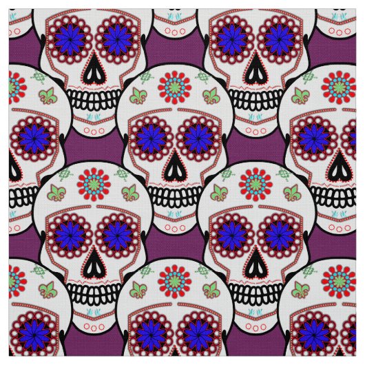 Suikerschedel met blauwe ogen en groene strook stof (Swatch)