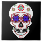 Suikerschedel met blauwe ogen en groene strook tegeltje (Voorkant)