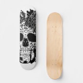 Suikerschedel met bloemen in zwart-wit persoonlijk skateboard (Voorkant)