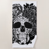 Suikerschedel met bloemen in zwart-wit strandlaken (Voorkant)