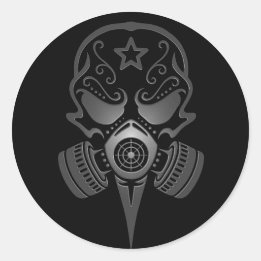Suikerschedel met gasmasker ronde sticker (Voorkant)