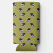 Suikerschedel met hoge hoed bruin seltzer blikjeskoeler (Achterkant)