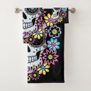 Suikerschedel met kleurrijke bloemen bad handdoek