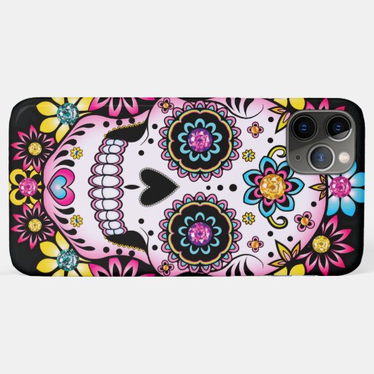 Suikerschedel met kleurrijke bloemen Case-Mate iPhone case (Achterkant (horizontaal))