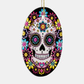 Suikerschedel met kleurrijke bloemen keramisch ornament (Rechts)