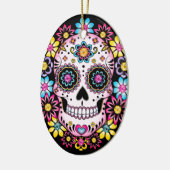 Suikerschedel met kleurrijke bloemen keramisch ornament (Links)