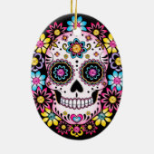 Suikerschedel met kleurrijke bloemen keramisch ornament (Achterkant)